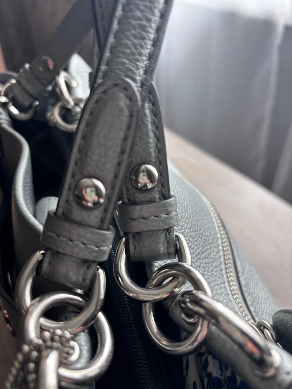 Coach Penelope Carryall Metallic Silver Leather Turnlock Tote